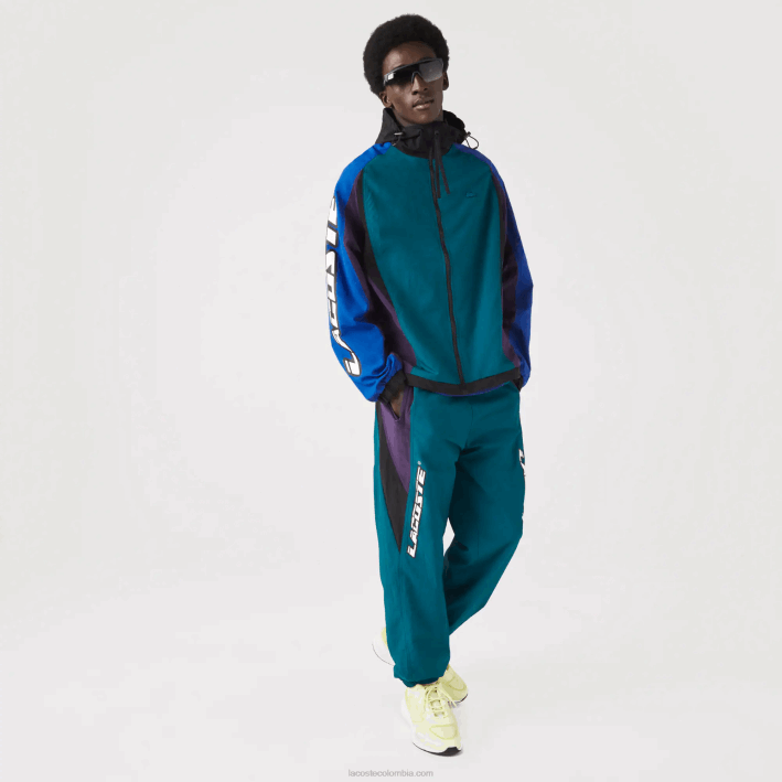 hombres Lacoste 6F241239 verde azul púrpura negro tr4 chamarra Heritage con diseño colour block