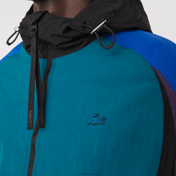 hombres Lacoste 6F241239 verde azul púrpura negro tr4 chamarra Heritage con diseño colour block