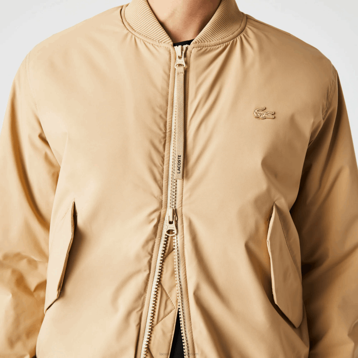 hombres Lacoste 6F241243 beige 02s chaqueta bomber acolchada con aislamiento