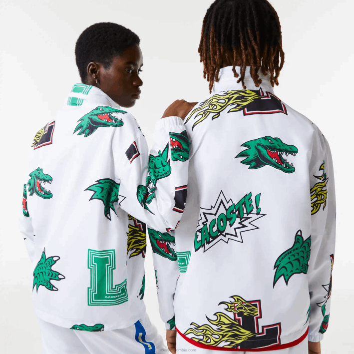 hombres Lacoste 6F241245 blanco sbh chaqueta de tafetán repelente al agua