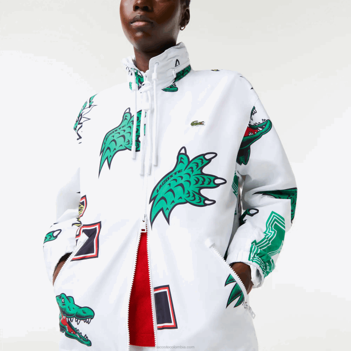 hombres Lacoste 6F241245 blanco sbh chaqueta de tafetán repelente al agua