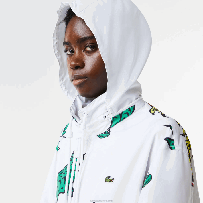 hombres Lacoste 6F241245 blanco sbh chaqueta de tafetán repelente al agua