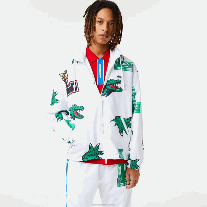 hombres Lacoste 6F241245 blanco sbh chaqueta de tafetán repelente al agua