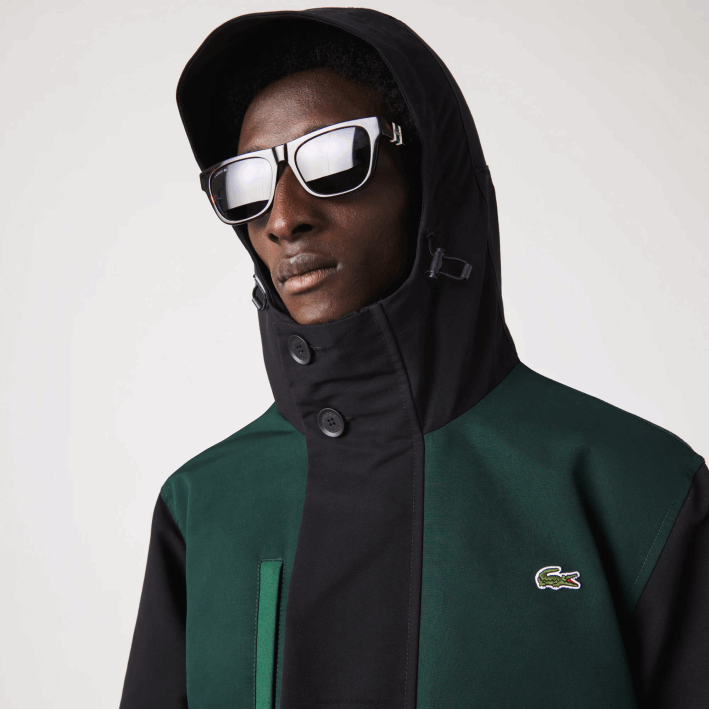 hombres Lacoste 6F241247 negro azul verde ndn chamarra de sarga con bloques de color repelente al agua