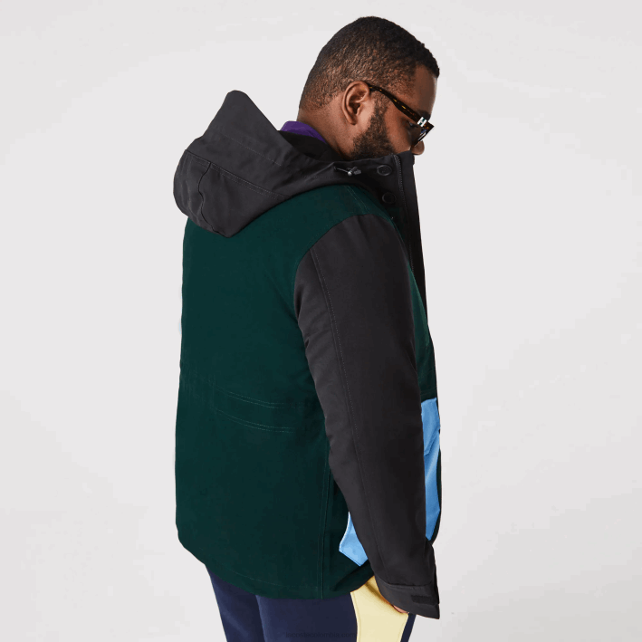 hombres Lacoste 6F241247 negro azul verde ndn chamarra de sarga con bloques de color repelente al agua