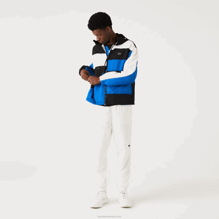 hombres Lacoste 6F241248 negro azul blanco se1 chaqueta con efecto patchwork