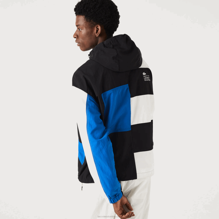 hombres Lacoste 6F241248 negro azul blanco se1 chaqueta con efecto patchwork