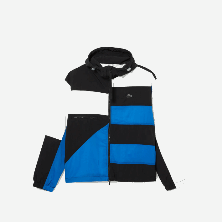 hombres Lacoste 6F241248 negro azul blanco se1 chaqueta con efecto patchwork