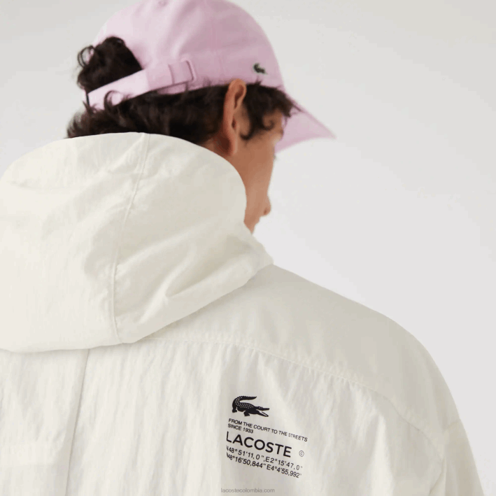 hombres Lacoste 6F241249 blanco b5l chaqueta con efecto patchwork