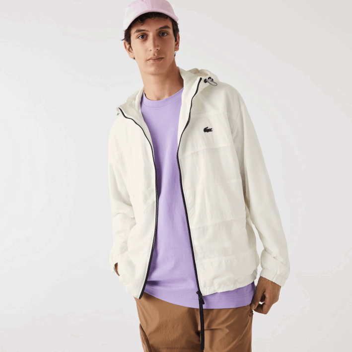 hombres Lacoste 6F241249 blanco b5l chaqueta con efecto patchwork