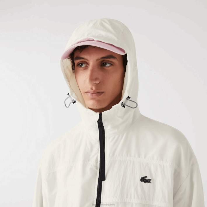 hombres Lacoste 6F241249 blanco b5l chaqueta con efecto patchwork