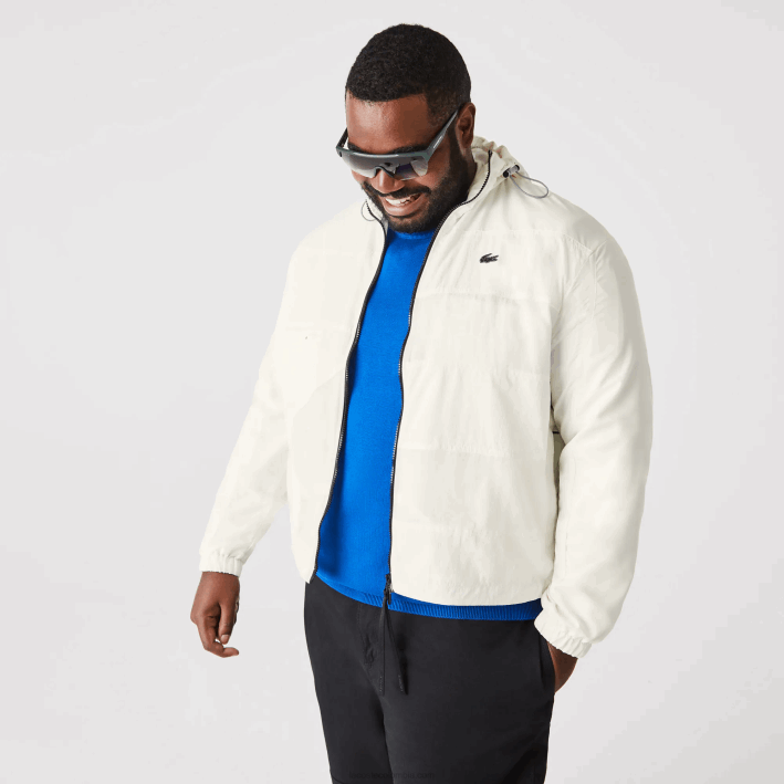 hombres Lacoste 6F241249 blanco b5l chaqueta con efecto patchwork