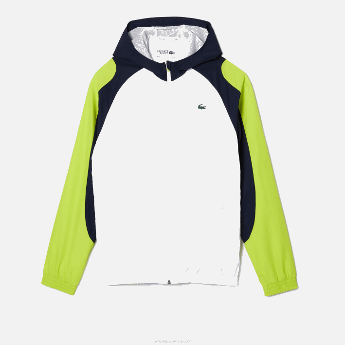 hombres Lacoste 6F241274 blanco azul marino amarillo 6f5 chamarra de tenis sport con bloques de color