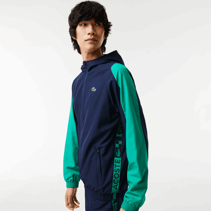 hombres Lacoste 6F241275 azul marino verde x1e chamarra de tenis sport con bloques de color