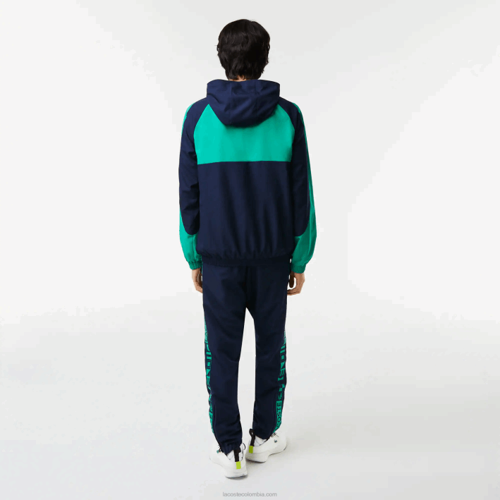 hombres Lacoste 6F241275 azul marino verde x1e chamarra de tenis sport con bloques de color