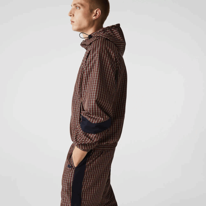 hombres Lacoste 6F241278 azul marino blanco qrn chamarra live a cuadros con cremallera y capucha