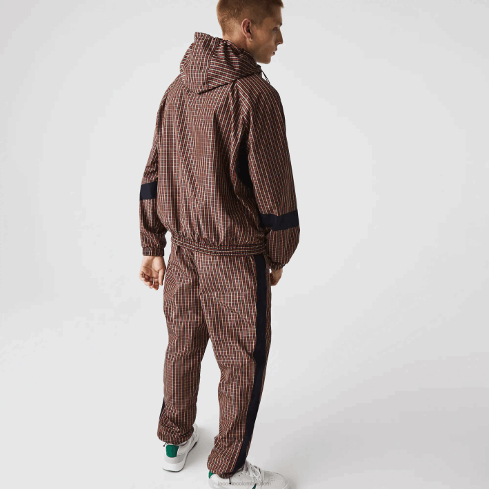 hombres Lacoste 6F241278 azul marino blanco qrn chamarra live a cuadros con cremallera y capucha