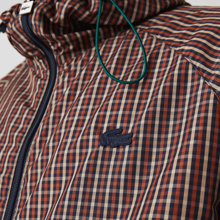 hombres Lacoste 6F241278 azul marino blanco qrn chamarra live a cuadros con cremallera y capucha