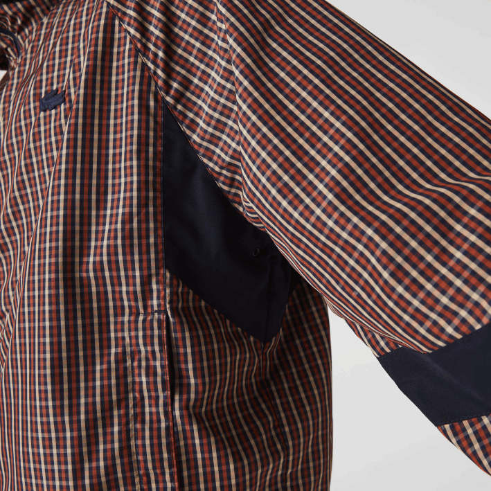 hombres Lacoste 6F241278 azul marino blanco qrn chamarra live a cuadros con cremallera y capucha