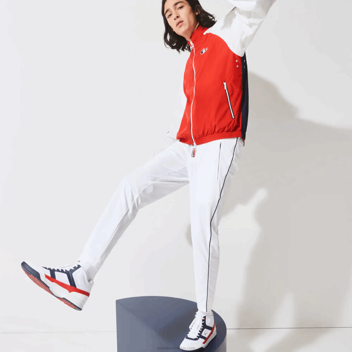 hombres Lacoste 6F241287 rojo blanco azul marino yy2 sport chaqueta con cremallera resistente al agua edición french sporting spirit