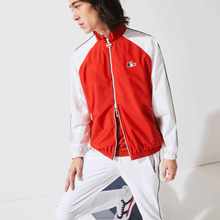 hombres Lacoste 6F241287 rojo blanco azul marino yy2 sport chaqueta con cremallera resistente al agua edición french sporting spirit