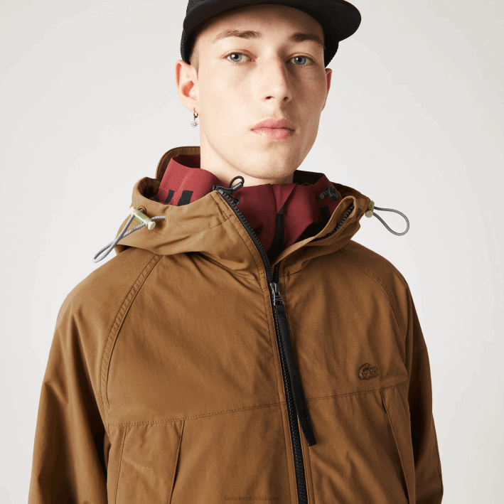 hombres Lacoste 6F241293 marrón z0w chaqueta de sarga con logo
