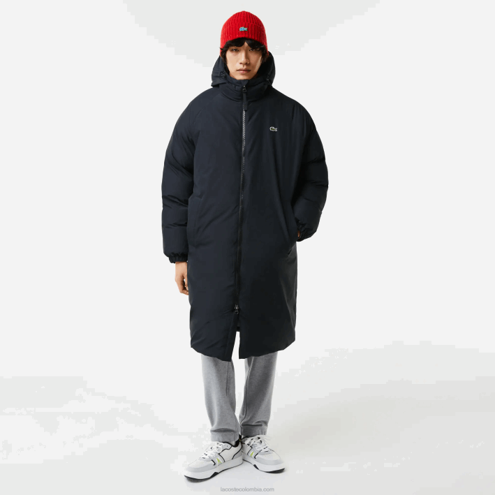 hombres Lacoste 6F241294 negro 031 chaqueta acolchada larga con inscripción de la marca