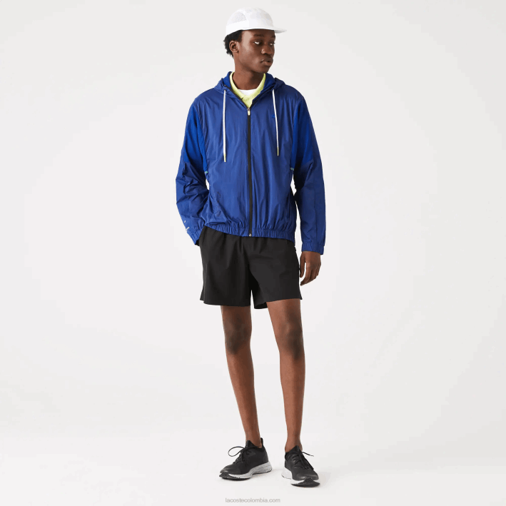 hombres Lacoste 6F241306 azul negro mqs chamarra deportiva plegable de nailon con cremallera