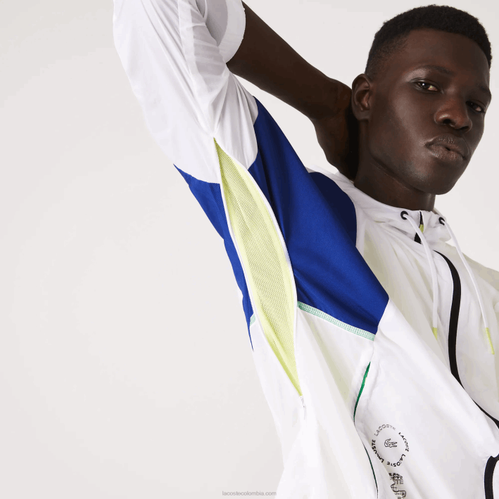 hombres Lacoste 6F241307 llamativa pelea negra amarilla chamarra deportiva plegable de nailon con cremallera