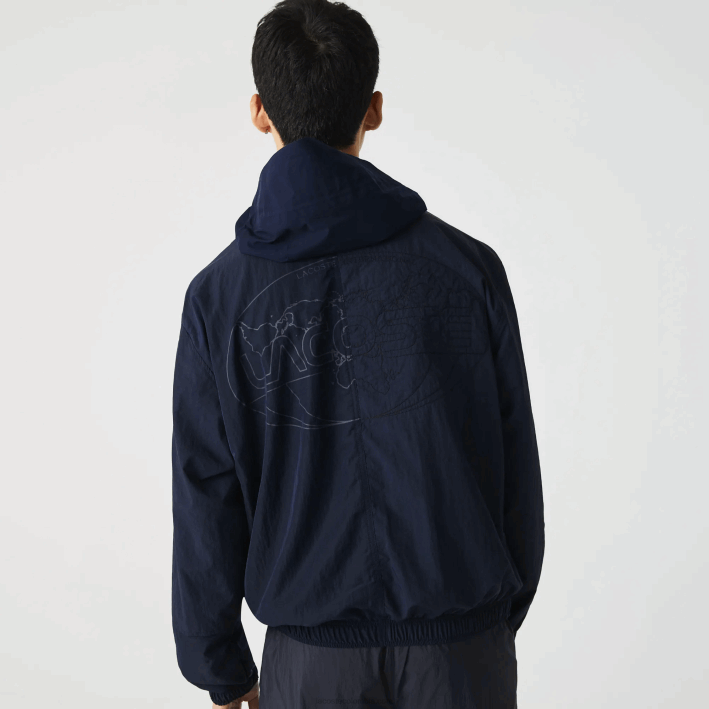 hombres Lacoste 6F241315 azul marino 5fs chamarra con cremallera y bloques de colores con logo gráfico en vivo