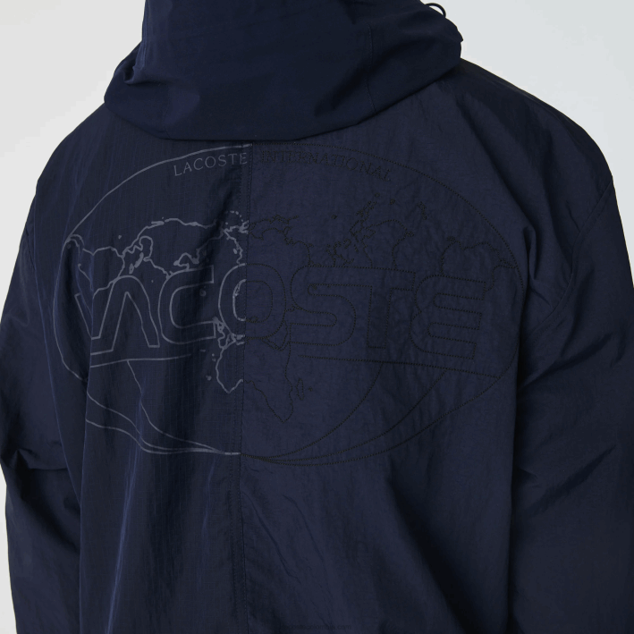 hombres Lacoste 6F241315 azul marino 5fs chamarra con cremallera y bloques de colores con logo gráfico en vivo