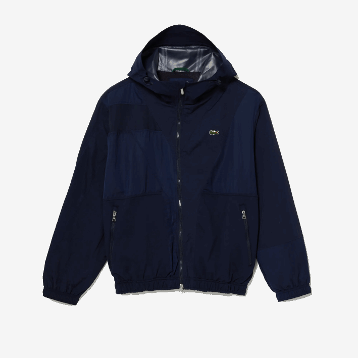 hombres Lacoste 6F241315 azul marino 5fs chamarra con cremallera y bloques de colores con logo gráfico en vivo