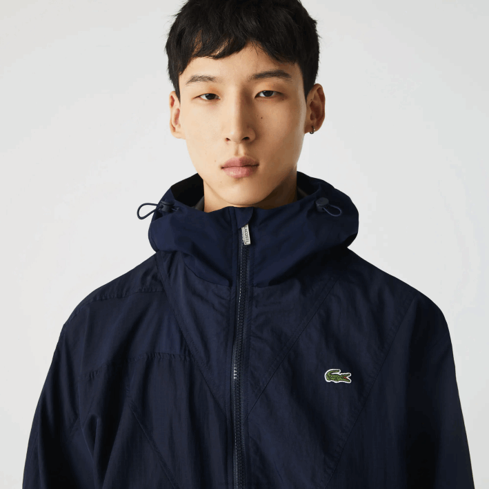 hombres Lacoste 6F241315 azul marino 5fs chamarra con cremallera y bloques de colores con logo gráfico en vivo