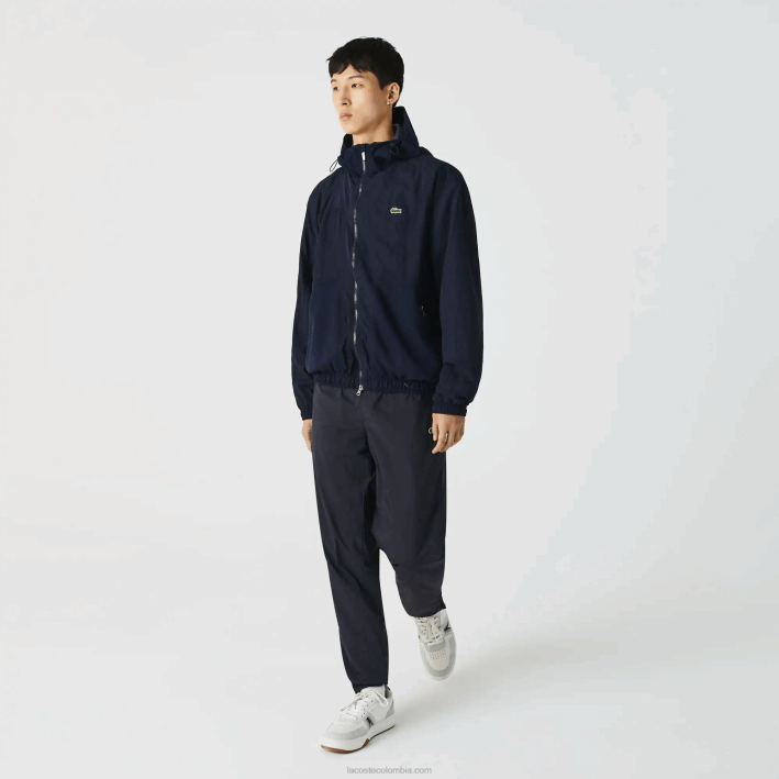 hombres Lacoste 6F241315 azul marino 5fs chamarra con cremallera y bloques de colores con logo gráfico en vivo