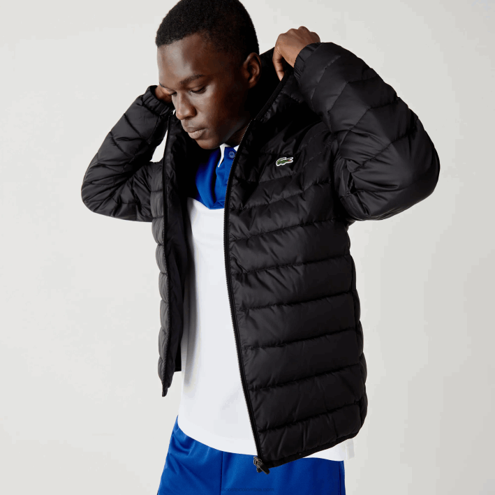 hombres Lacoste 6F241319 negro c31 chamarra acolchada resistente al agua con capucha deportiva hombres Lacoste 6F241319 negro c31 chamarra acolchada resistente al agua con capucha deportiva