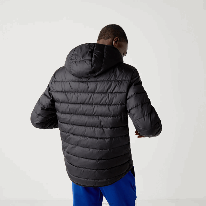 hombres Lacoste 6F241319 negro c31 chamarra acolchada resistente al agua con capucha deportiva