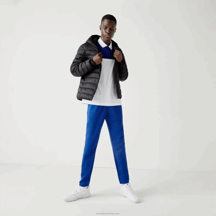 hombres Lacoste 6F241319 negro c31 chamarra acolchada resistente al agua con capucha deportiva