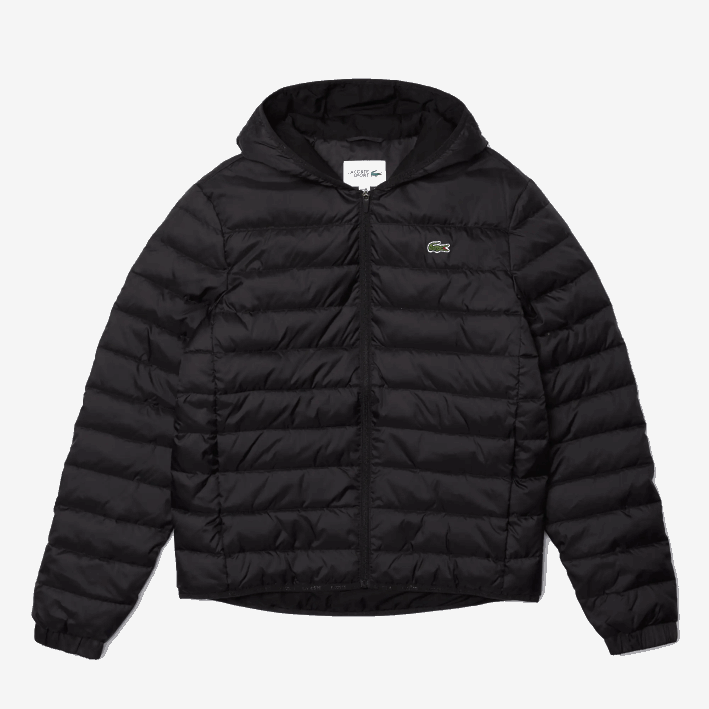 hombres Lacoste 6F241319 negro c31 chamarra acolchada resistente al agua con capucha deportiva