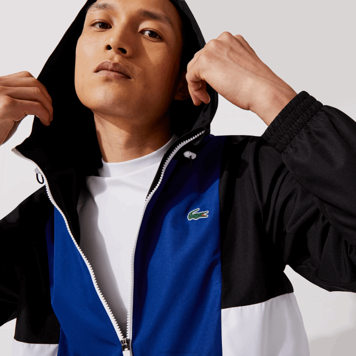 hombres Lacoste 6F241322 azul negro blanco alv chamarra ligera sport colorblock con cremallera hombres Lacoste 6F241322 azul negro blanco alv chamarra ligera sport colorblock con cremallera