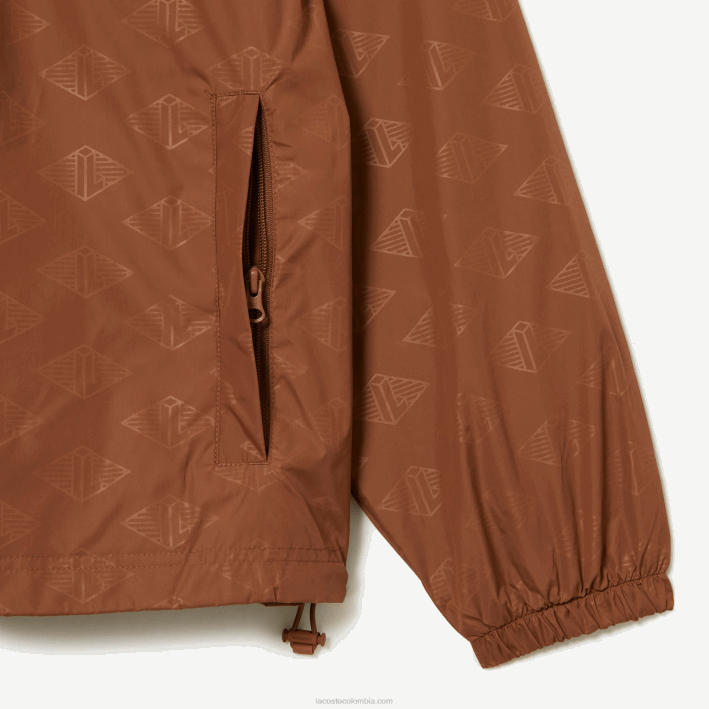 hombres Lacoste 6F24378 lfa marrón claro chamarra deportiva con monograma estampado
