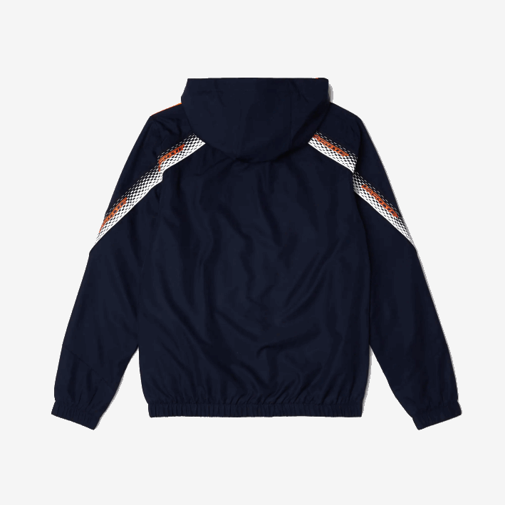 hombres Lacoste 6F24379 azul marino naranja blanco ag4 chamarra de tenis con capucha de poliéster reciclado