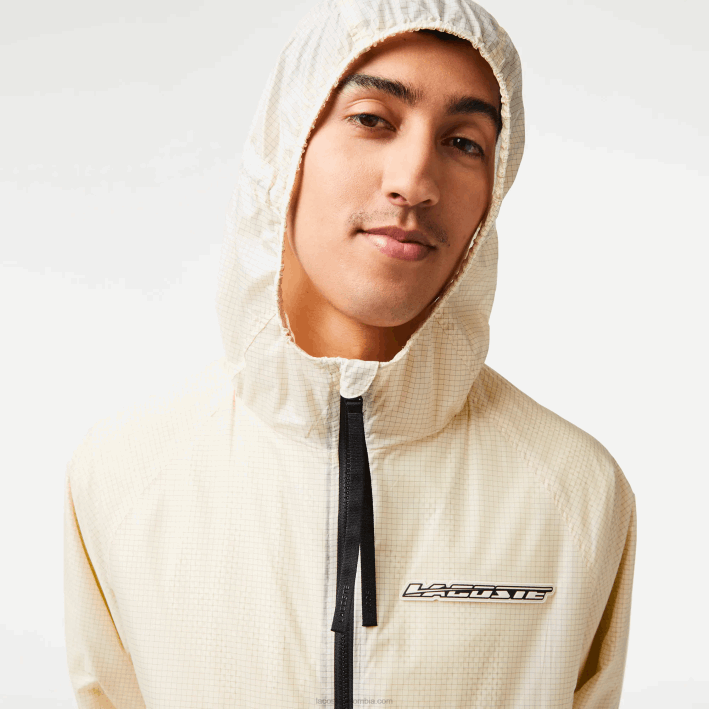 hombres Lacoste 6F24382 blanco negro aj8 chamarra corta con cremallera y capucha