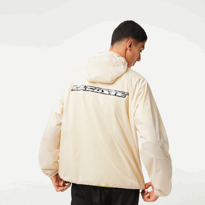 hombres Lacoste 6F24382 blanco negro aj8 chamarra corta con cremallera y capucha