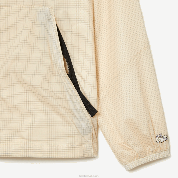 hombres Lacoste 6F24382 blanco negro aj8 chamarra corta con cremallera y capucha