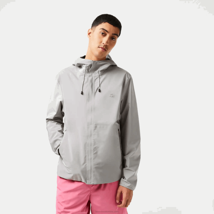 hombres Lacoste 6F24387 kzw gris chamarra deportiva corta impermeable