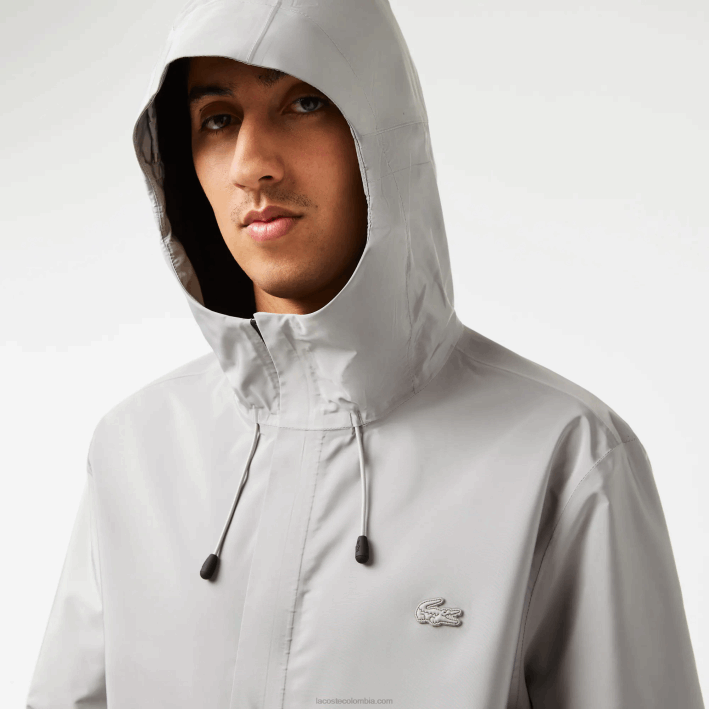 hombres Lacoste 6F24387 kzw gris chamarra deportiva corta impermeable