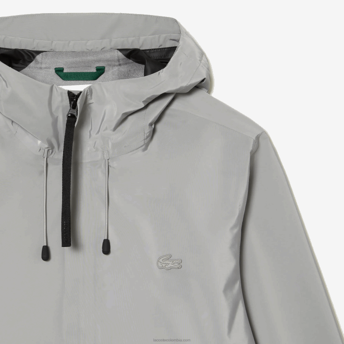 hombres Lacoste 6F24387 kzw gris chamarra deportiva corta impermeable