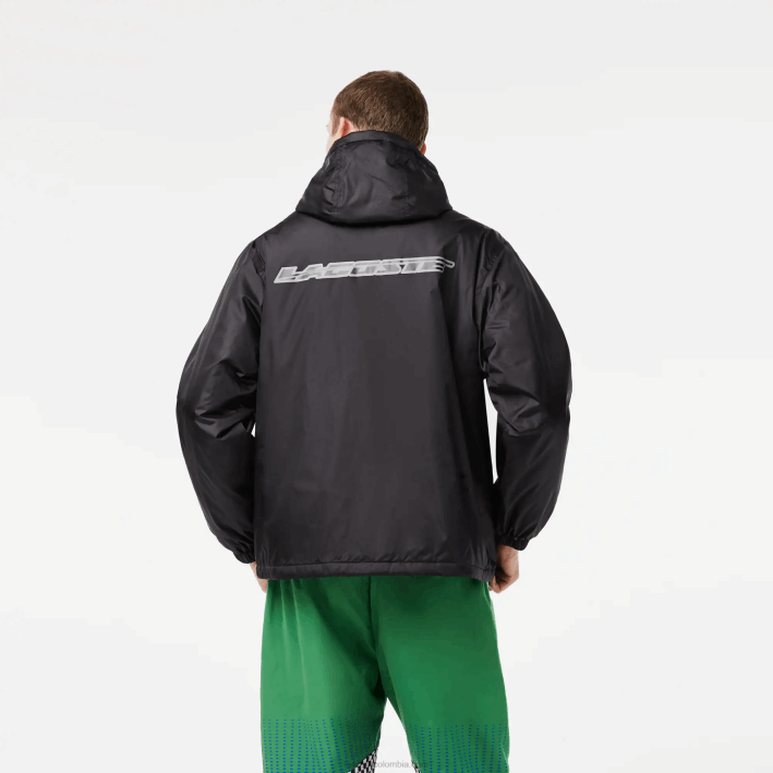 hombres Lacoste 6F24389 negro c31 chamarra corta acolchada con capucha