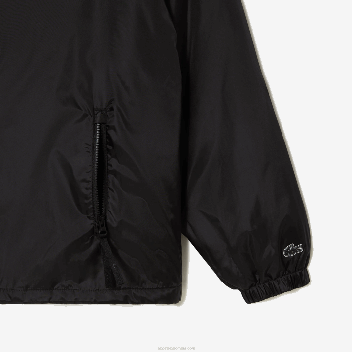 hombres Lacoste 6F24389 negro c31 chamarra corta acolchada con capucha