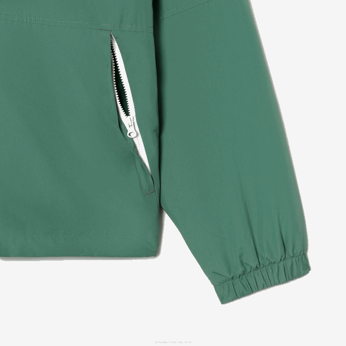 hombres Lacoste 6F24390 verde caqui kx5 chamarra repelente al agua con capucha removible